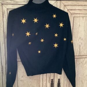 Black Sweater with Gold Star Accents acrylic and wool vintage jones wear